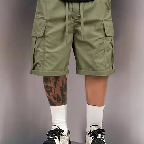 Men's Solid Flap Pocket Cargo Shorts, Loose Casual Fashion Drawstring Waist Shorts for Summer, Men's Bottoms for Daily Wear, Breathable Summer Shorts, Menswear, Cargo Style Shorts, Casual Streetwear Shorts