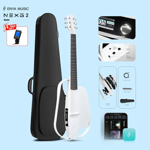 【Music, Evolved.】Enya NEXG 2 Basic Acoustic-Electric Guitar Carbon Fiber Travel Guitar Smart Acustica Electric Guitarra for Adults with 50W Wireless Speaker, Footswitch, and Gigbag  Christmas Gift, TikTokShopHolidayHaul