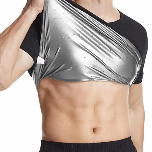 Sauna Sweat Suits Shirt Waist Trainer for Men, Compression Vest for Workout and Gym, Short Sleeve Sweat Enhancer for All Seasons, Sports Sauna Top, Sportswear, Sports Clothing