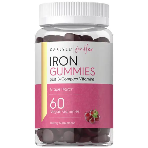 Carlyle Iron Gummies | Plus B-Complex Vitamins | 60 Vegan Gummies | Grape Flavor | Non-GMO, Gluten Free Supplement