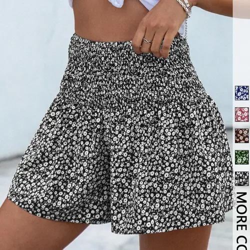 Women's Boho Ditsy Floral Print Wide Leg Ruched Shorts, Casual Fashion Fit Shorts  for Daily Wear, Ladies Bottoms for Summer
