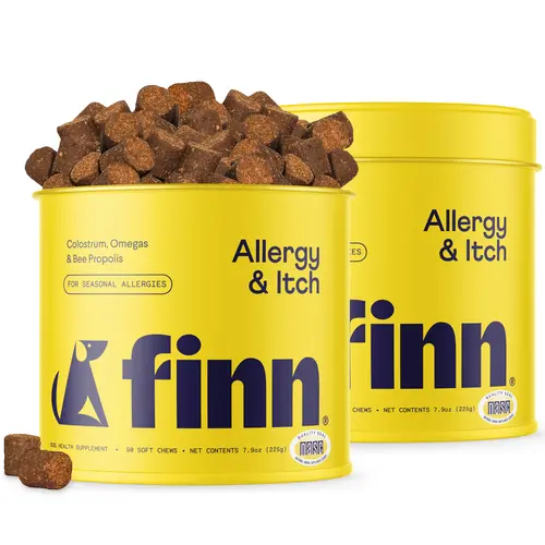FINN Allergy & Itch 2-Pack - Soft Chew Supplement For Dogs  - Seasonal Allergy Relief with Bee Propolis, Quercetin, Zinc & Vitamin C - NASC Certified - USA Made – 90 Chews per Tin