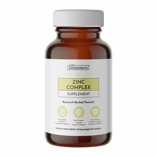 Just Ingredients Zinc Complex – Highly Absorbable Supplement with Picolinate & Bisglycinate, Plus Quercetin, Resveratrol, L-Histidine & Copper – Supports Immune Function, Skin, Energy & Cellular Health