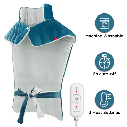 Comfytemp Wearable Heating Pad for Back, 22"x33" XXL Weighted Electric Neck & Shoulder Wrap, Adjustable Temp, 2H Timer, Washable Blue Fabric, Multifunctional Self Care Gift for Adults