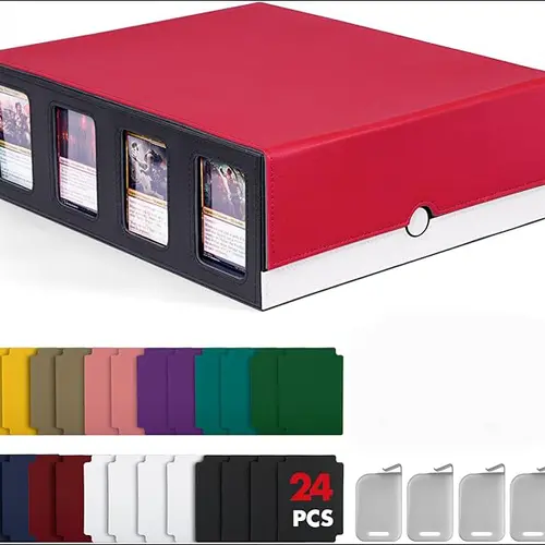 Trading Card Storage Box with Commander Display; 2400+ Deck Box for MTG with Removable Cover; Toploader Card Case fits Magic TCG PTCG Sports Cards; 24 Dividers, 4 Stoppers
