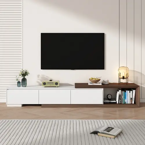 Modern Extendable TV Stand with 3 Storage Drawers – Fits TVs up to 120" – Adjustable Wooden Entertainment Center for Living Room or Bedroom, Floor Tv Stand, Television Table, Home Entertainment, Home Style Tv Stands & Multimedia Centres