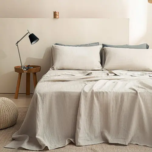 Simple&Opulence 100% Linen Sheet Set, Natural French Linen Bed Sheets, Breathable Soft Durable Bedding Set for All Season, mothersdaygift Easy Care Moisture Absorption, summerwins