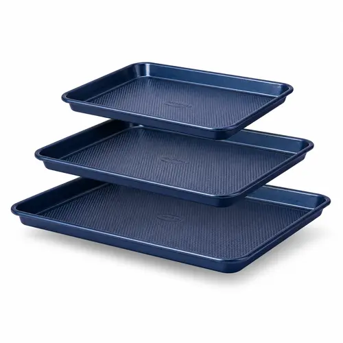 HONGBAKE 3 Pcs Non-Stick Diamond-Texture Baking Pan Set - Carbon Steel Pan, Teflon-Free Heavy Duty Heat Resistant Non Toxic Bakeware, Baking Tools for Oven, Kitchen Gift Essentials
