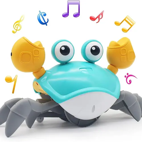 Rechargeable Crawling Crab kid's toy with Music&Automatic obstacle avoidance，Interactive kids Tummy Time Crab with Music, Walking Dancing Crab, Fun Boy Girl 3+ Year Old Baby Crab Toy Birthday Gift,SummerVibes