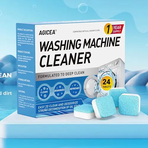 24-Pack Effervescent Automatic Washing Machine Cleaning Tablets - Floral Box, Lemon Scented Home Cleaning Products, Deep Clean Residue-Free All-Purpose Cleaners, Anti-Odour Deodorizer, Mold Remover, Septic Safe, Laundry Detergent Fragrance Enhancer, House