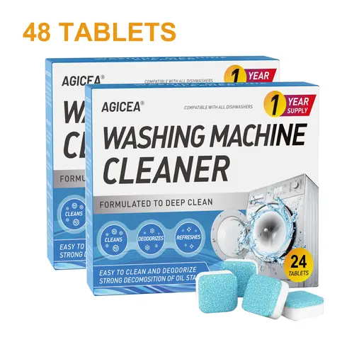 AGICEA Household Washing Machine Cleaner Tablets (48 Pieces, 24 Months Shelf Life) - Scented Floral Detergent, Septic Tank-Safe Descalers in Tablet Form