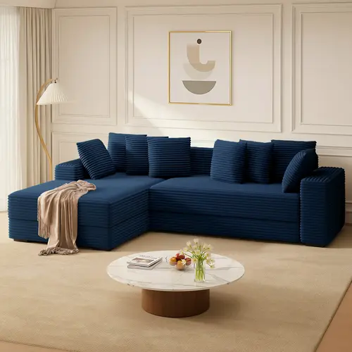 【3 Packages shipping】111‘’ Sectional Cloud Couches with L Shaped Chaise, Extra Large Sleeper Couch Reversible Corduroy with 8pcs Pillows for Living Room, Bedroom-Beige