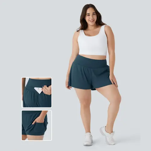 Halara Super High Waisted Back Pocket & Side Hidden Pocket 2-in-1 Yoga Plus Size Shorts 4''-Longer Length #BackToSchool