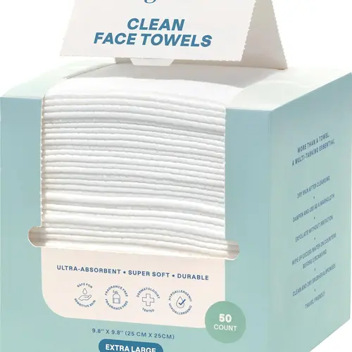 Cliganic Clean Face Towels XL, Disposable, Ultra-Absorbent, Hypoallergenic & Soft - Makeup Remover Dry Wipes, Pamper Your Face, Feel Fresh & Radiant, Hygienic Towelettes, for All Skin Types (50 Ct) Box