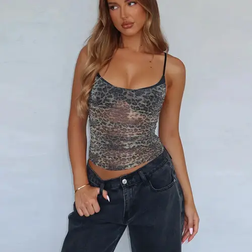 Women's Leopard Print Sleeveless Cami Top, Spaghetti Strap Elegant Casual Comfy Summer Tank for Daily Wear