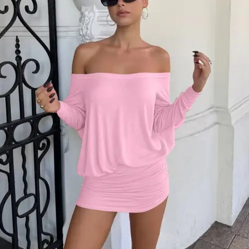Women's Solid Off Shoulder Sheer Dress, Fashion Casual Minimalist Long Sleeve Dress for Party Club Dating Wear, Women Dress for Spring Fall