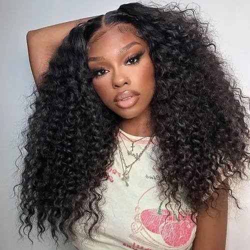 [Deep Curly] Megalook 100% Human Hair 13x6 Glueless HD Lace Front Wig for Black Women, Female Deep Curly Pre-Everything Put On Go Wig with Natural Hairline, Tiny Knots, Skin Melt Effect, Adjustable Drawstring