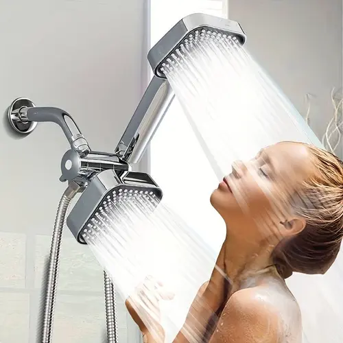 4 Inch Square Small Hanging Head Set, ABS 2-In-1 Hand-Held Shower Head Set, Adjustable Double Nozzle,Three-way Water Distributor Shower Head for Bathroom