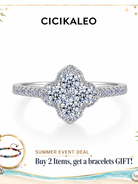CICIKALEO 1.3CT Moissanite Rings for Women Clover Lucky 18K Gold Plated Lab-Created Engagement Promiserings Gift for Her R021 #Summervibes