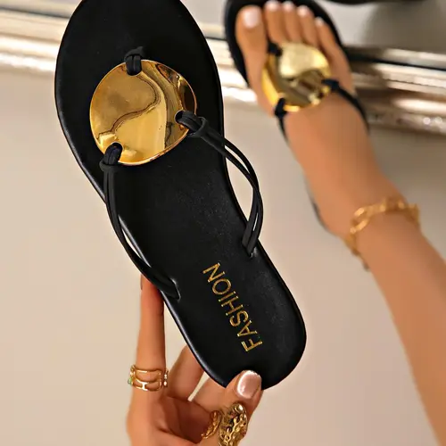 FITORY Women's Flat Thong Lightweight Sandals, Stylish Summer Soft PU Leather Fashionable Flip Flops, Elegant Casual Shoes for Beach and Outdoor Activities, Casual Fashion Footwear