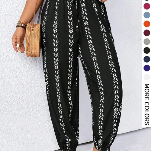 Plus Size Striped Lightweight Pants, Casual Fashion Loose Trousers for Daily Wear, Women's Summer Casual Style Bottoms