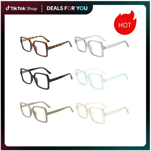 Paleshy 6 Pack Oversized Blue Light Glasses for Women Men Square Blue Light Blocking Glasses Stylish Computer Reading Eyeglasses,Suitable For Daily Decoration
