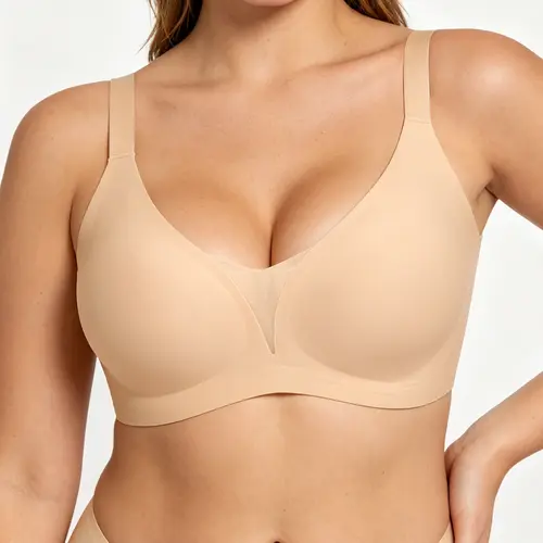 VRCOMFY Jelly Wireless T-shirt Bra - Women Wireless V Neck Crossover Mesh Bras Comfortable Bralette Supportive Tshirt Bra No Underwire Seamless Push Up Everyday Bras