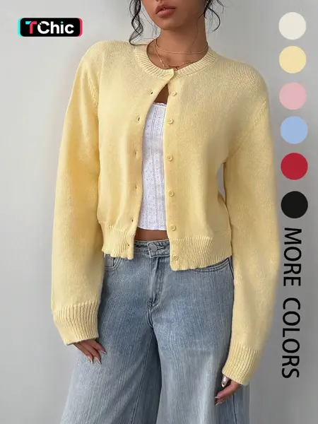 Women's Solid Color Button Front Sweater Cardigan, Casual Long Sleeve Knitwear Tops for Fall & Winter, Women's Knit Clothing for Daily Wear