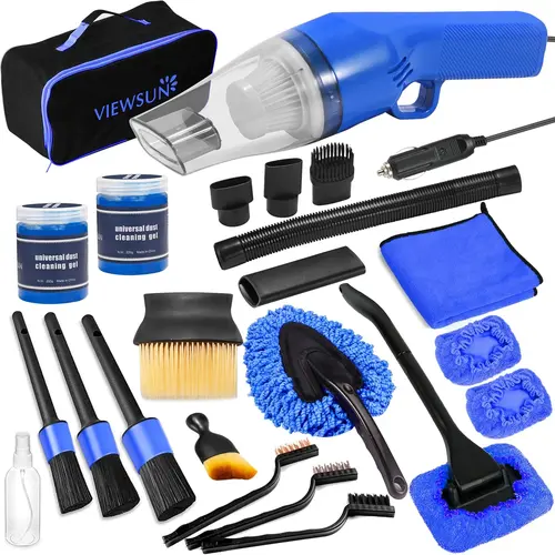 【TikTokShopBackToSchool】Viewsun 18PCS Car Cleaning Kit, Car Interior Detailing Kit with Blue High Power Handheld Vacuum, Detailing Brush Set, Windshield Cleaner, Cleaning Gel, Complete Auto Accessories for Men, Women，Summervibes toolupgrade