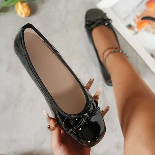 Women's PU Leather Bowknot Flats, Casual Fashionable Flats for Daily Commute and Casual Outings, Women's Fashion Footwear