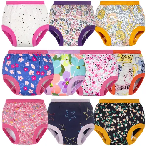 big elephant diaper training pants, 10-Pack Soft Washable Cotton Pull-On Underwear for Toddlers, Designed for Mild Leakage, All Seasons, Toddler Bloomers, 4T, Snug Fit, Toddler Potty Training Underwear, Elastic Waist