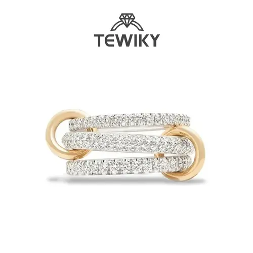 TEWIKY Interlocked Stackable Rings for Women - Statement Multi Ring Mixed Metals Stack - Cubic Zirconia Stacking Jewelry For Summer dealsforyoudays