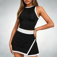 FISOEW Sports  2026 Summer Spring Womens 2 Piece Outfits Casual Sleeveless Contrast Color Tank Tops Workout High Waisted Skort Skirts Sets Fashion Minimalist FallFreshness Shorts Clothes, Crewneck Style,summeroutfits,vacationoutfits,bathingsuitwomenset,be