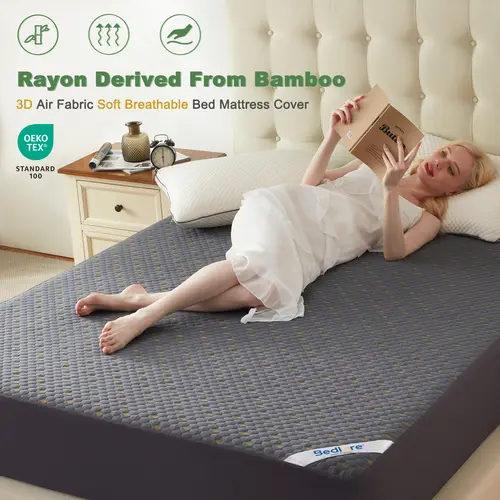 【HomeEssentials】BEDLORE Honeycomb Breathable Waterproof Mattress Protector - Ultra-Soft Non-Slip Fitted Deep Pocket Sheet, Noiseless Wrinkle-Resistant Bedding Cover, Machine-Washable Easy-Care for Home, Pregnant Women, Twin XL, California King Use