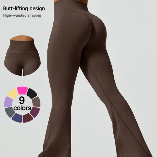 Women's Solid Color Flare Leg Sports Leggings, Breathable High Waist Activewear Yoga Leggings, Sportswear for Indoor Outdoor Wear, High Waisted Sportswear, Active Wear, Fitness Clothes