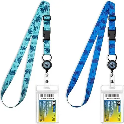 Unisex 2-Pack ID Lanyard Badge Holders - Adjustable Polyester Strap, Retractable Reel, Detachable Waterproof ID Bag (Lightweight PVC) for Cruise Lanyards, All Ages, Crossbody Use, Key Cards