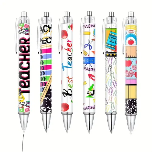 Teacher Ballpoint Pen Set, Fun Cute Retractable Pens with Black Ink, Office Supplies and School Stationery Writing Tools Gift for Teachers and Colleagues, 6/12/18 Pieces