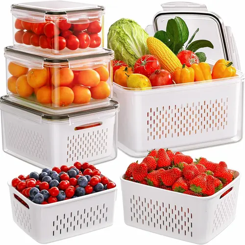 Stackable Plastic Fridge Storage Containers (4/5/6/8 Multiple Packs, Varied Sizes) - Airtight, Leak-Proof, BPA-Free, Stain-Resistant, Rounded Easy Open - Microwave, Oven, Freezer, Dishwasher Safe - Durable Meal Prep, Bento Box Kitchen Organizers