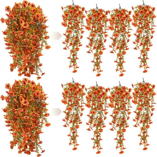 8 PCS Faux Daisy Vines Set - Decorative Silk Plastic Hanging Faux Plants with Daisies & Eucalyptus Leaves, UV Resistant, Realistic, Long Trails for Balcony, Room, Entryway, Indoor/Outdoor Floral Decor (Planter Use)