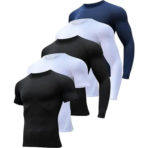 5 Pack Workout Compression Shirts Men Long/Short Sleeve Guard Athletic Undershirt Gear T Shirt for Sports Dry Fit base layer undershirt t-shirt top summerwins,travel essentials,camping essentials