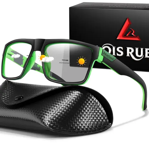 Fashion Light-Activated Color-Changing Glasses, Photochromic Sports Glasses, Sports Eyewear, Sporty Eyewear, Summer Sports Glasses, Includes Case + Gift Packaging, Unisex Design for Outdoor Sports, Driving, Fishing, Cycling, Running