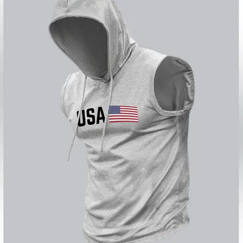 Men's Fashion Sports Fitted Hooded Vest, Sleeveless Sports Top with Moderate Fabric Thickness for Summer, Tight Sports Vest