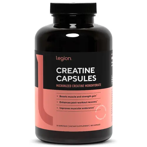 Legion Creatine monohydrate capsules supplement by Legion – micronized creatine for muscle support, workout performance, strength training, gym recovery, and active lifestyle nutrition – clean formula, no fillers, 30 servings