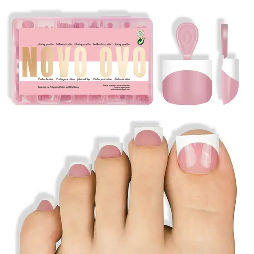 NOVO OVO Pre-Coated Extra Short Sharp Square White French Tip Berry Pink Press On Toenails Kit, Soft Gel False Toenail Extensions for Pedicure, 16 Sizes 224 Pcs (Needs Top Coat; Excludes Light, Glue, Builder Gel)