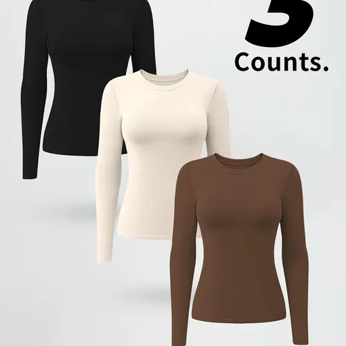 Women's Seamless Knit Long Sleeve Shirt, Gym Workout Top, Yoga Outdoor Sport Tee, All-Season Women's Long Sleeve, Casual Loose-Fitting, Moderate Fabric Thickness