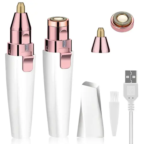 Women's 2-in-1 Rechargeable Battery-Powered Eyebrow Shaver & PVC Beauty Tool, Painless Electric Trimmer with Light for Adults' Fine Facial Hair, Peach Fuzz, Lips Hair Removal (Shaver for Women)