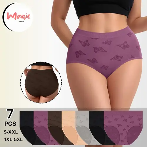 Women's Seamless Low-Rise Briefs, 7-Pack Mixcolor Printed Underwear with Butterfly & Love Designs, Soft Stretch Everyday Underpants, Breathable, Smooth Minimalist Knickers, Machine Washable, All Year Wear