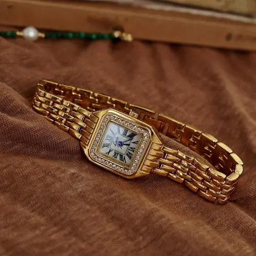 Women's Elegant Rhinestone Decorated Square Dial Quartz Jewelry Watch, Exquisite Trendy Wristwatch, Fashionable Stylish Watch for Women As Gift, Fashionable Analog Watch, Fashion Watches