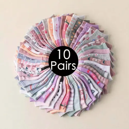 Random Color Girls' Colorblock Print Ankle Socks, Casual Comfortable Breathable Socks for Daily Wear, Kids Socks for All Seasons, Casual Stylish Socks