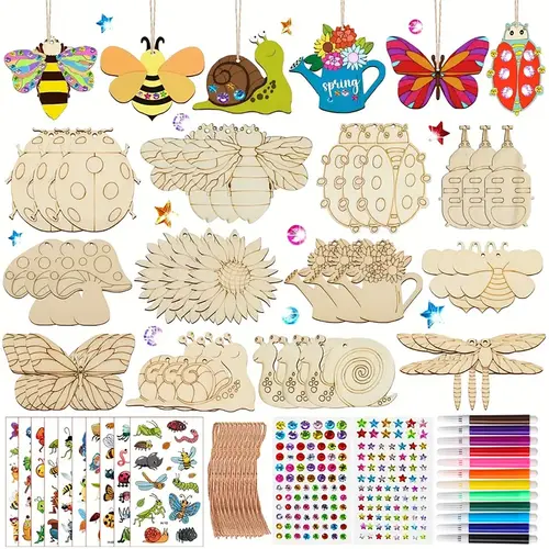 Wooden Insect & Animal Craft Set, 288pcs DIY Wood Slices Kit, Creative Handicraft Toy, Handmade Birthday Gift for Boys & Girls